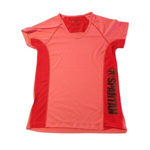 Spartan Race T-Shirt Red Pink V-Neck Womens‎ Size Small Activewear EUC